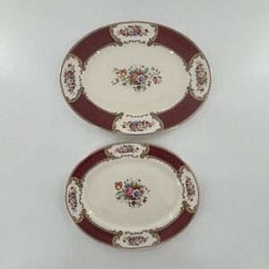 Set 2 Myott Staffordshire England Crown Oval Serving Platter The Bouquet‎ Maroon